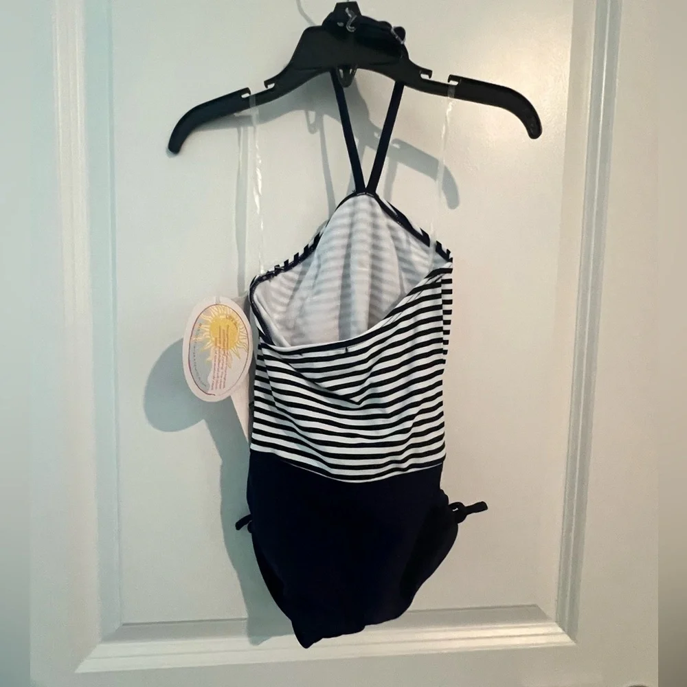 NWT Kate Mack Toddler Navy Stripes with Flowers One Piece Swimsuit, 4 - Picture 5 of 6